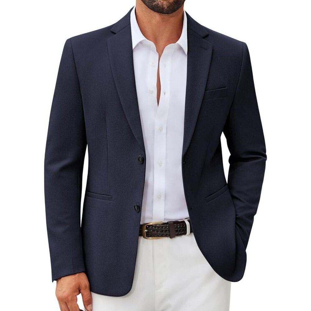 Coofandy Men Navy Blue Slim Fit Two Buttons Sport Lightweight Blazer Jacket